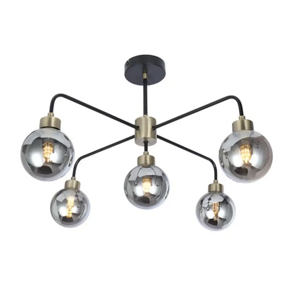 Globe Metal ceiling Light Fitting 5 Way Industrial Design Black/Antique Brass UKEW