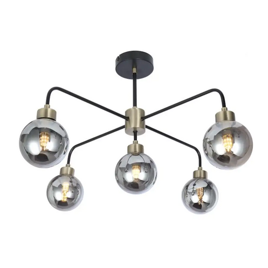 Globe Metal ceiling Light Fitting 5 Way Industrial Design Black/Antique Brass UKEW
