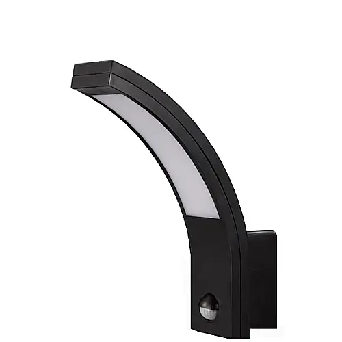LED black curved PIR wall lamp 10W, Motion detector, IP54, 4000K Daylight UKEW