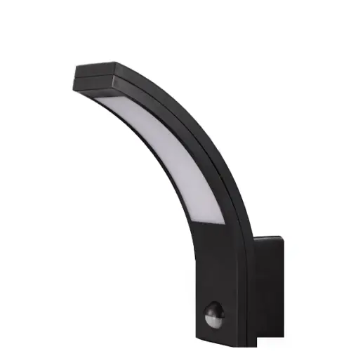 LED black curved PIR wall lamp 10W, Motion detector, IP54, 4000K Daylight UKEW