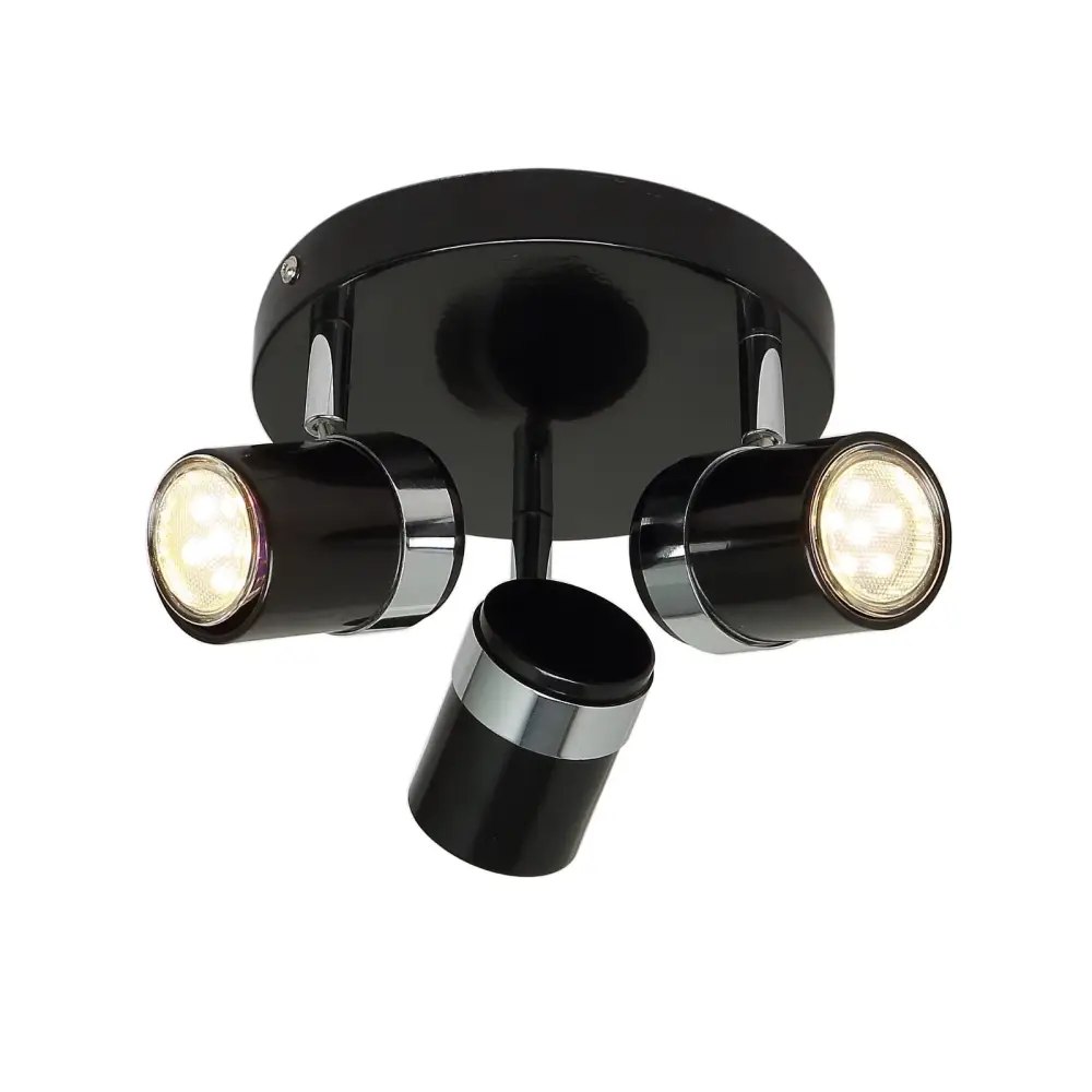 3  way black round ceiling spotlight GU10 with 3  LED bulbs UKEW®