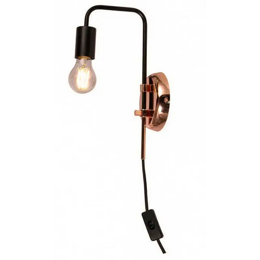 Bedside Black/Copper Wall Light Plug in Switch and Swing Arm Fitting UK Plug UKEW