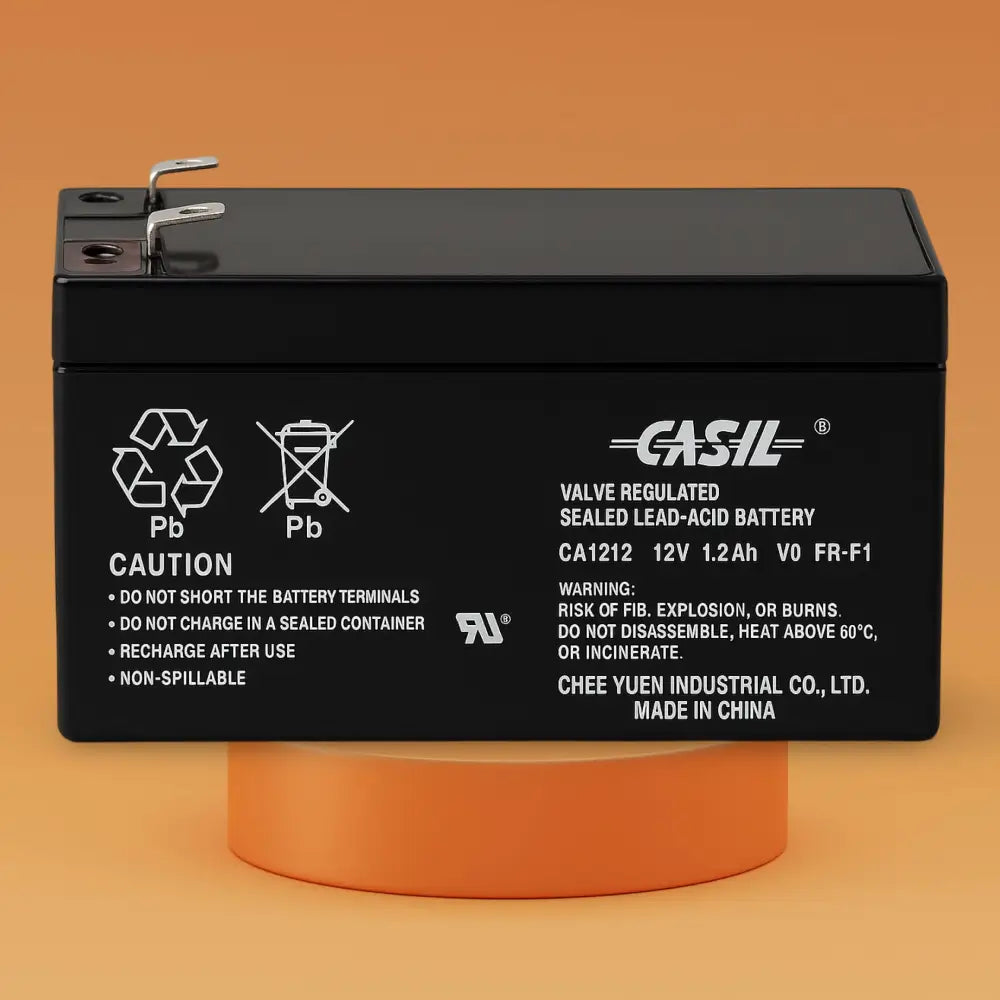 Casil 12V 1.2Ah Sealed Lead Acid Battery with Flame Retardant Safety Features