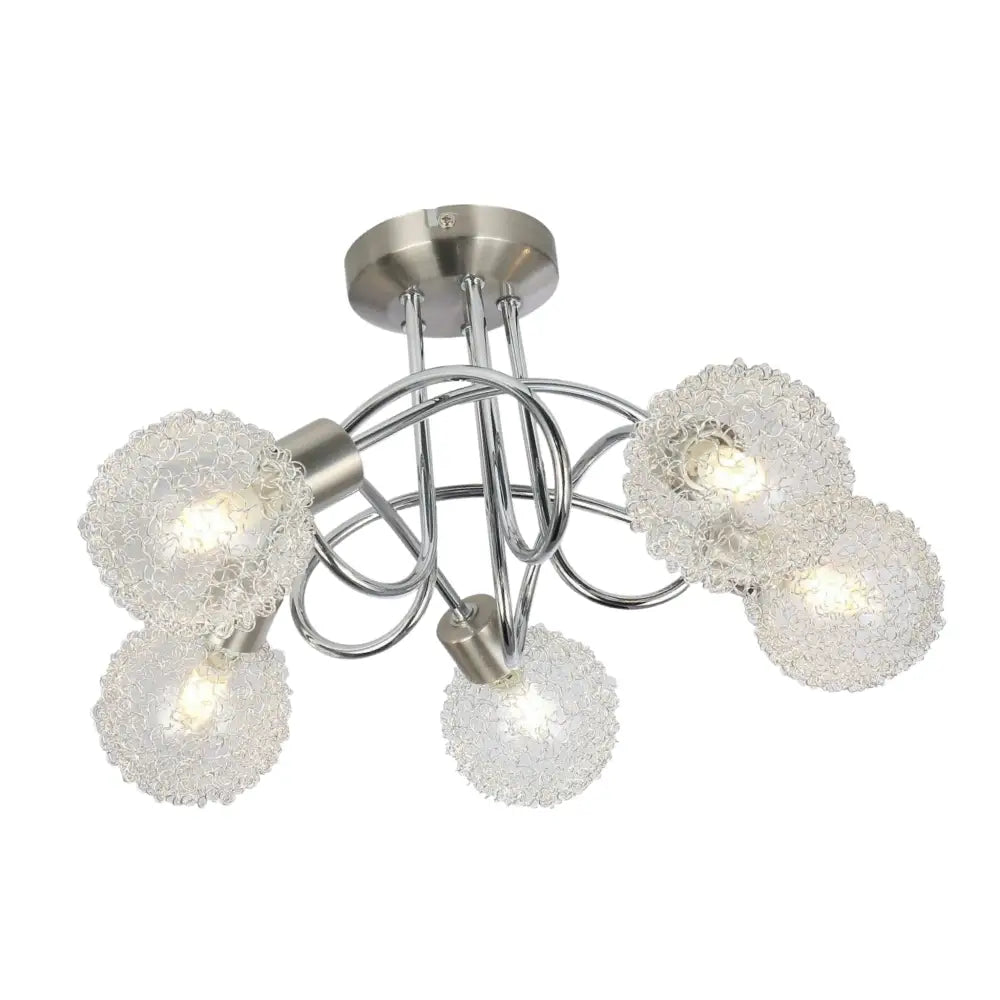 Wire Mesh Shade Ball 5 Way Flush Ceiling Light Fixture Chrome + Satin LED BALL