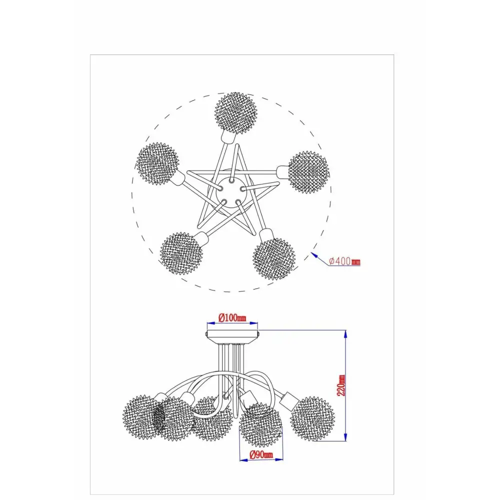Wire Mesh Shade Ball 5 Way Flush Ceiling Light Fixture Chrome + Satin LED BALL