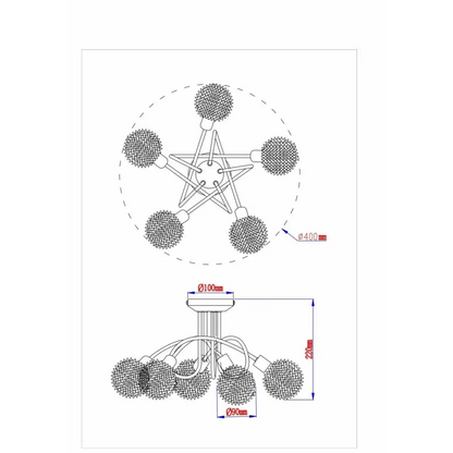 Wire Mesh Shade Ball 5 Way Flush Ceiling Light Fixture Chrome + Satin LED BALL