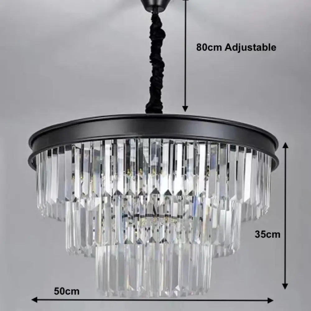Crystal Droplet Chandelier with Luxurious Black Trim Finish Round 3-Tier K9 - Light fixtures UK