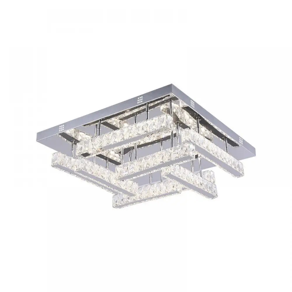 Crystal Square Flush Dimmable LED CCT Adjustable Chandelier Light Chrome UKEW