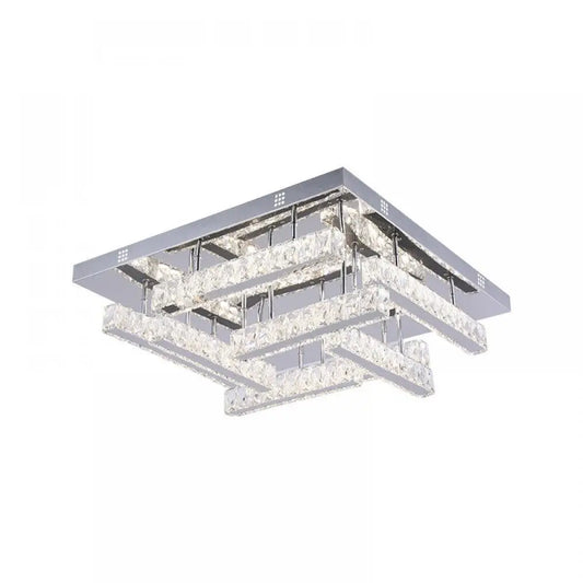 Crystal Square Flush Dimmable LED CCT Adjustable Chandelier Light Chrome UKEW