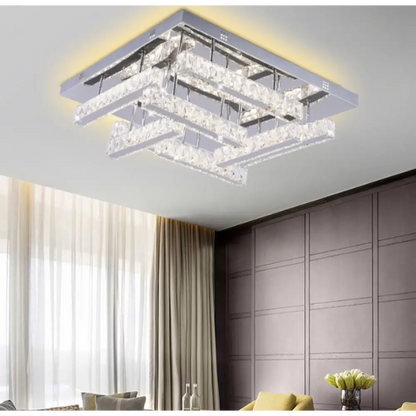 Crystal Square Flush Dimmable LED CCT Adjustable Chandelier Light Chrome UKEW