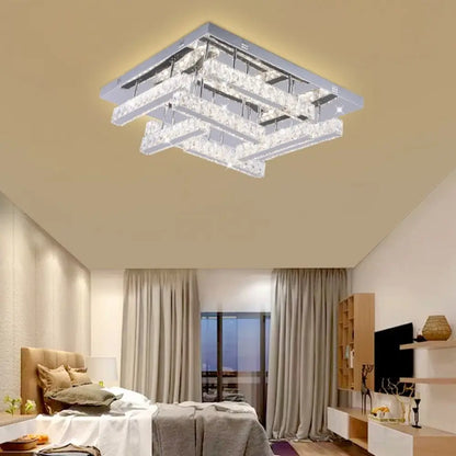 Crystal Square Flush Dimmable LED CCT Adjustable Chandelier Light Chrome UKEW