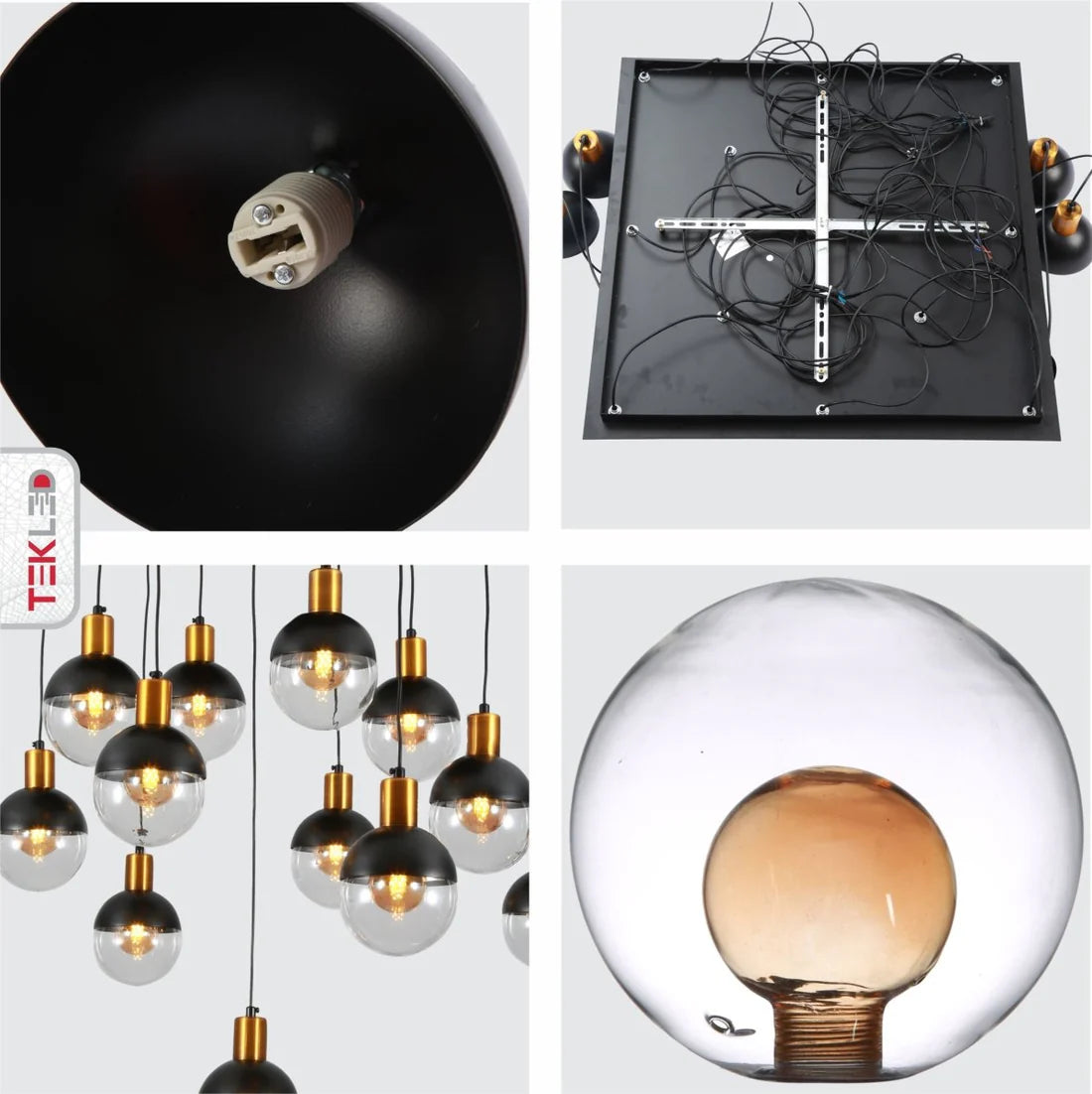 Clear Black Globe Glass Modern Nordic Chandelier Ceiling Light 13xG9