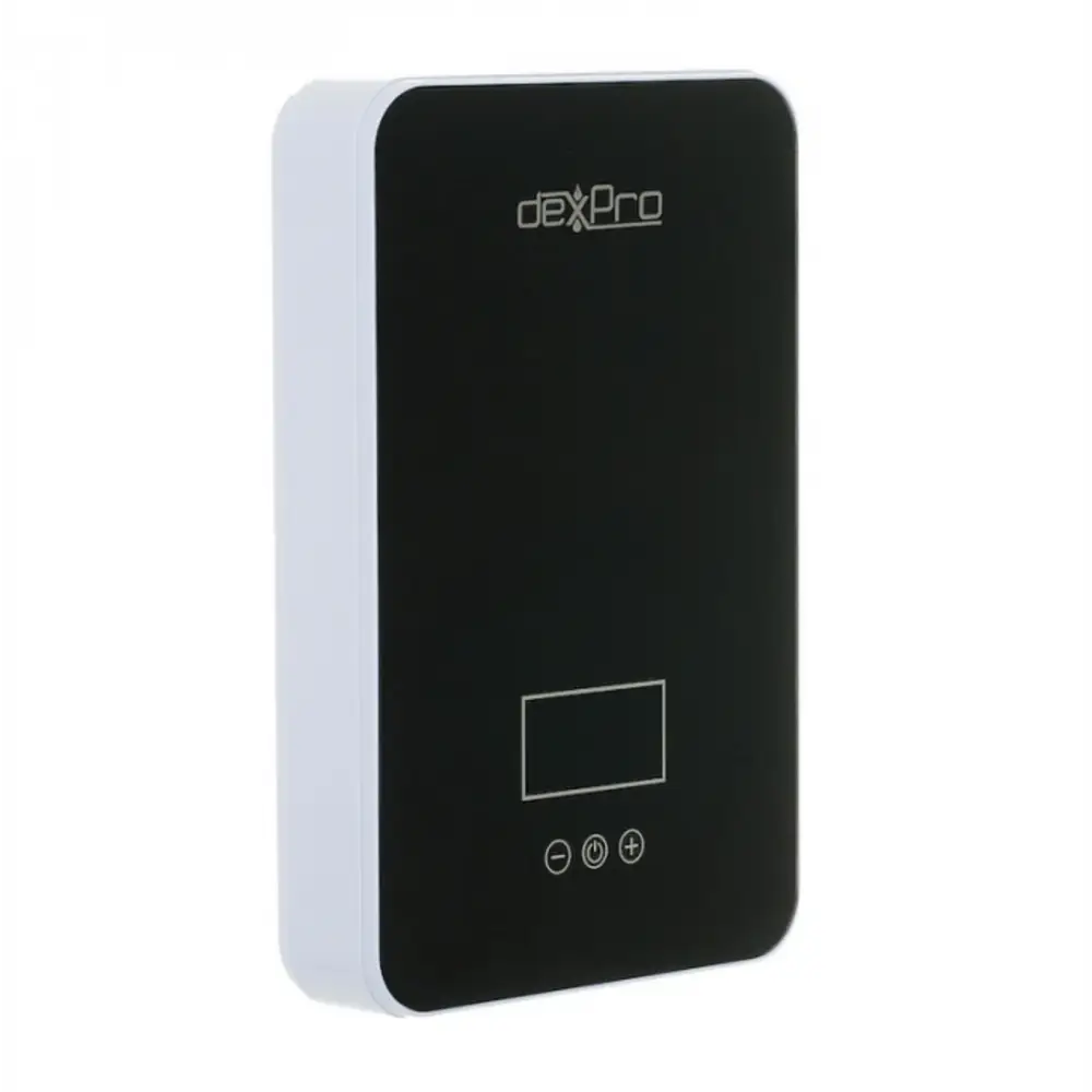 Dexpro Delux Digital Instant Water Heater 9.5kW with Push-Fit Flexi-Hose, black digital display panel for adjustable temperature settings