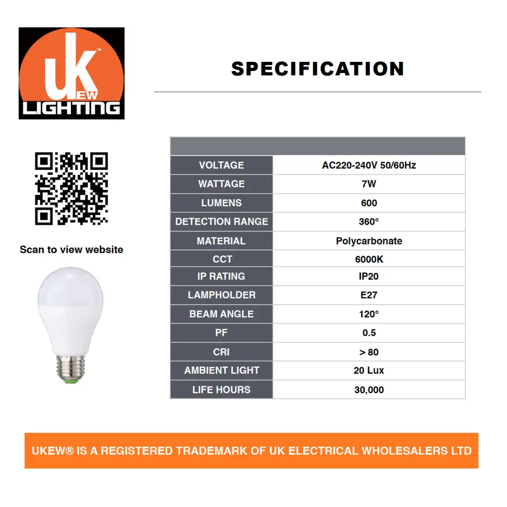 Dusk to Dawn Bulb Light Sensor Auto On/Off  7W LED Energy Saving  Bulb UKEW®
