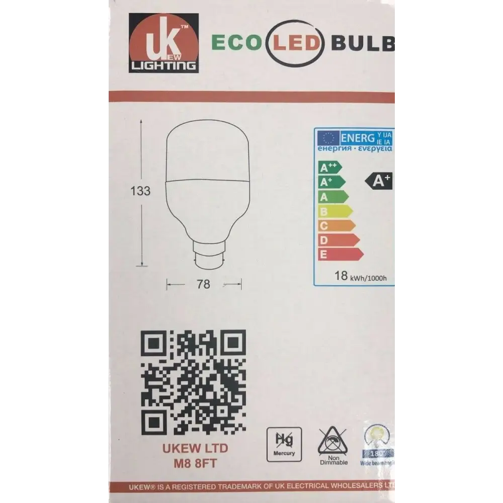 2 X Large ECO LED Light T-Bulb Lamp 18W BC Bayonet B22 1600 Lumens  6500k AIGOSTAR