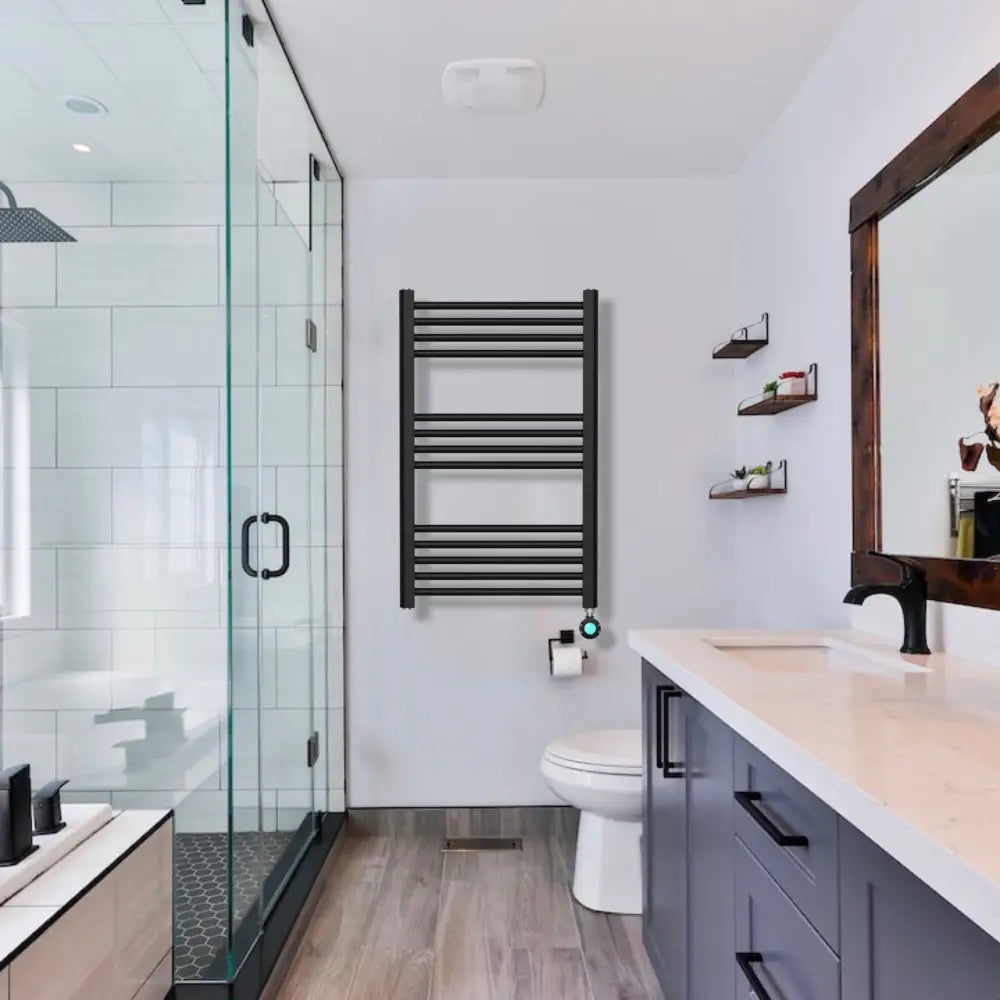 Electric Towel  Radiator Liquid Filled Straight Chrome With Thermostat 250W - Light fixtures UK