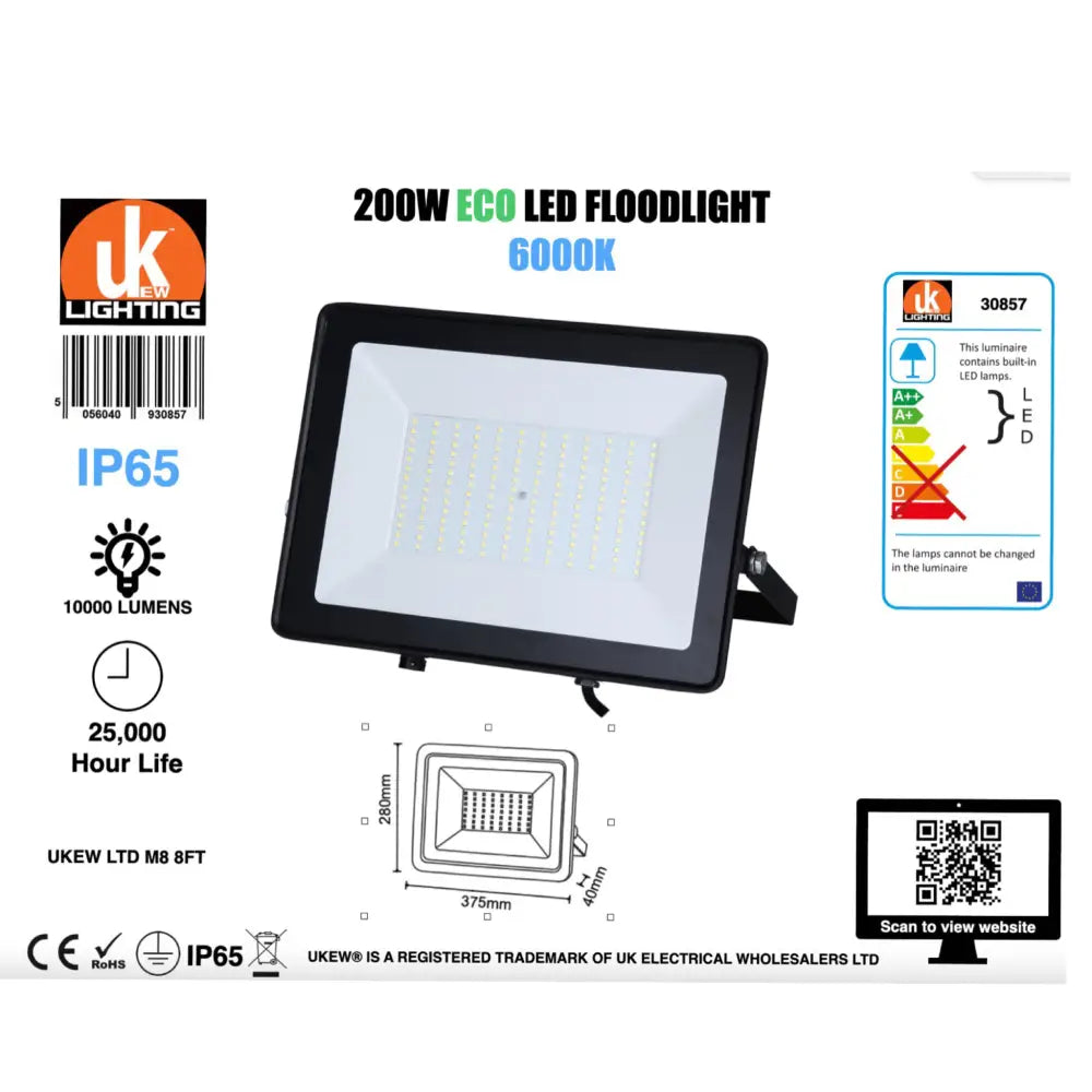 200W Security Flood Lights IP66 Outdoor Garden LED Floodlight Outside Light UKEW