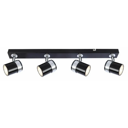 Modern 4 way LED GU10 ceiling spotlight black&chrome bar UKEW