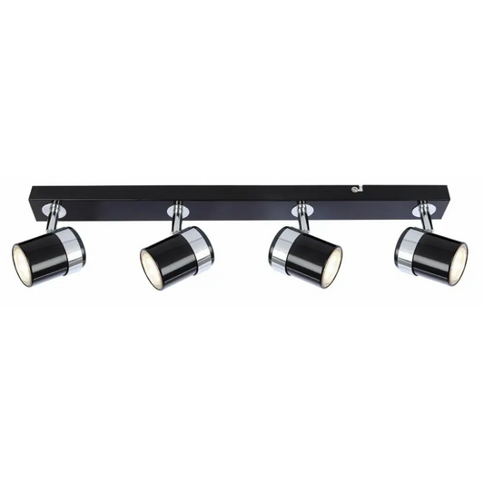 Modern 4 way LED GU10 ceiling spotlight black&chrome bar UKEW