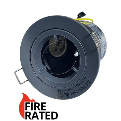 GU10 Fire Rated Round Recessed Ceiling Twist Lock fix Downlight - grey Lock & Lock