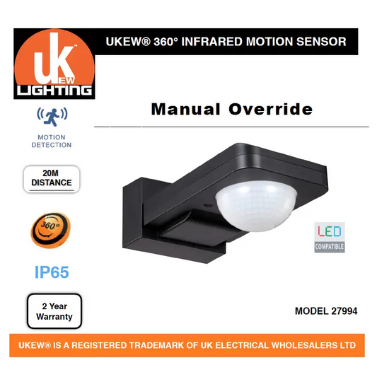 PIR Infrared Motion Sensor Black Outdoor 360 Degree manual override  IP65 UKEW