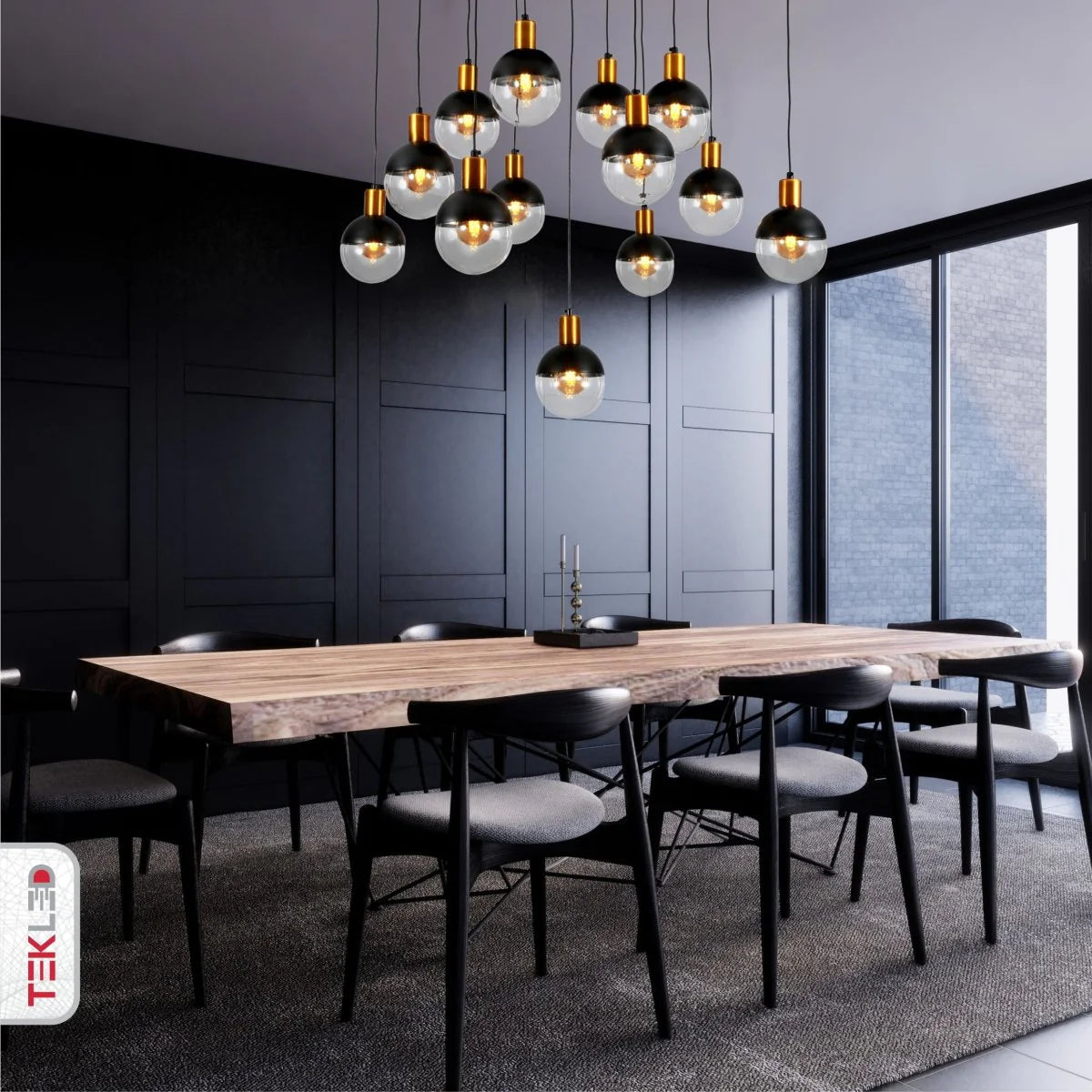 Clear Black Globe Glass Modern Nordic Chandelier Ceiling Light 13xG9