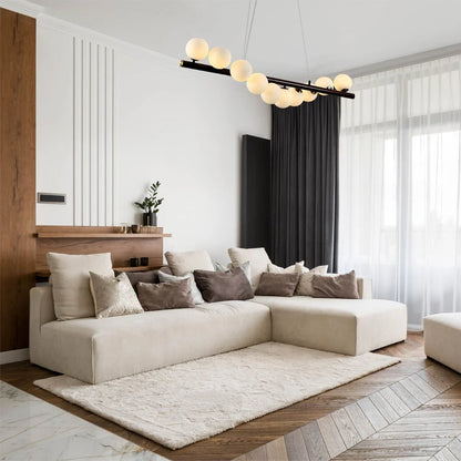 Walnut Wood Finish Metal Body Opal Glass Globes Kitchen Island Chandelier Ceiling Light 10xG9 Fitting