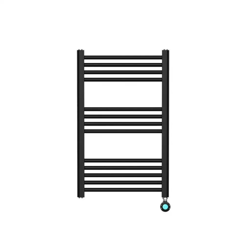 300W Electric Liquid Filled Towel Radiator Straight Matt Black With Thermostat 800 X 500 - Light fixtures UK