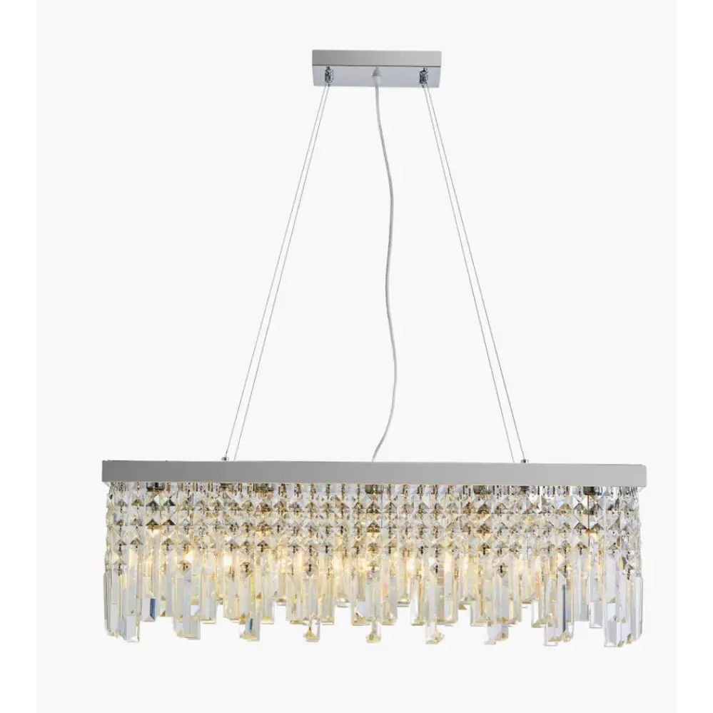 Luxury Chrome Kitchen Diner Raindrop K9 Crystal Chandelier Pendant Light Rectangle - Light fixtures UK