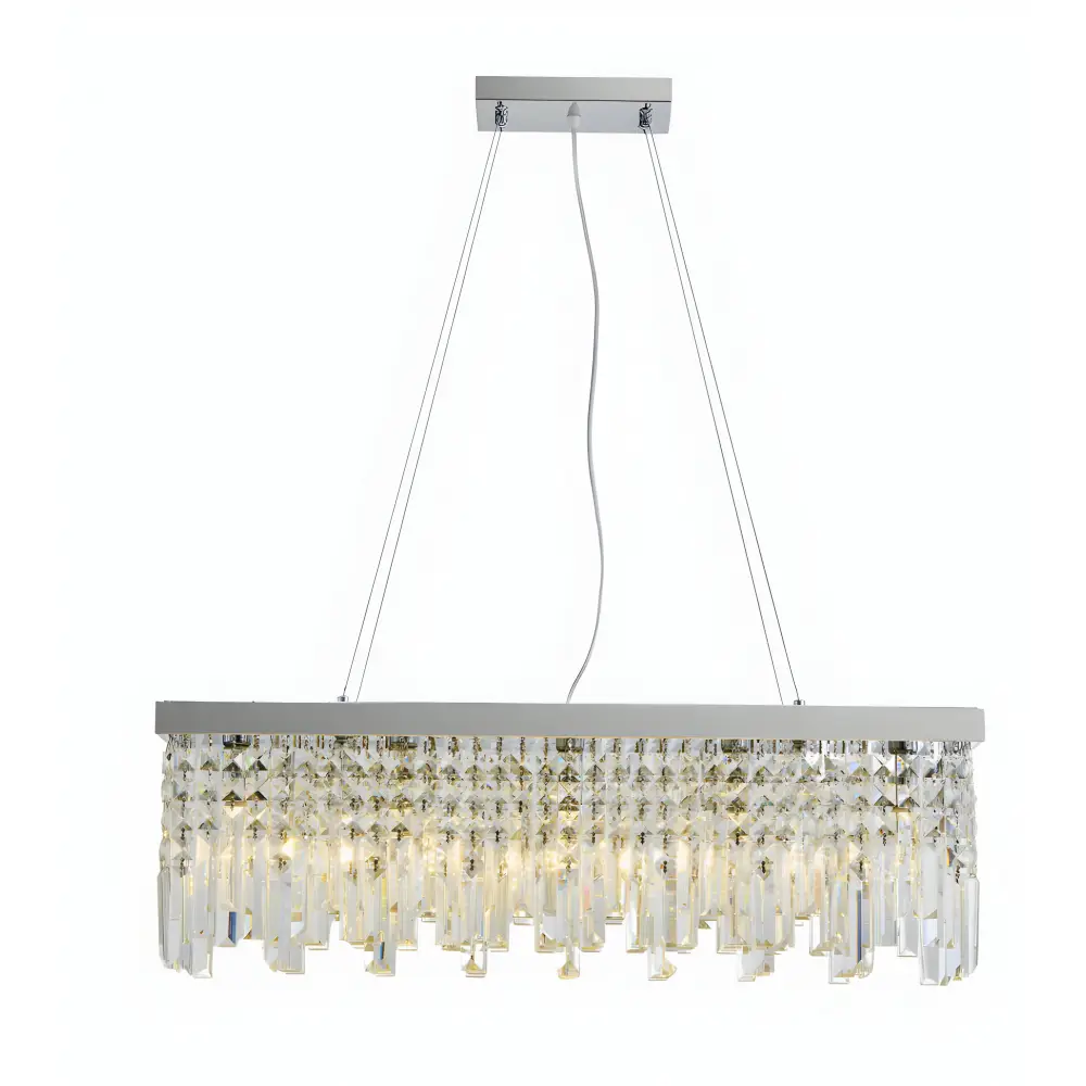 Luxury Chrome Kitchen Diner Raindrop K9 Crystal Chandelier Pendant Light Rectangle - Light fixtures UK