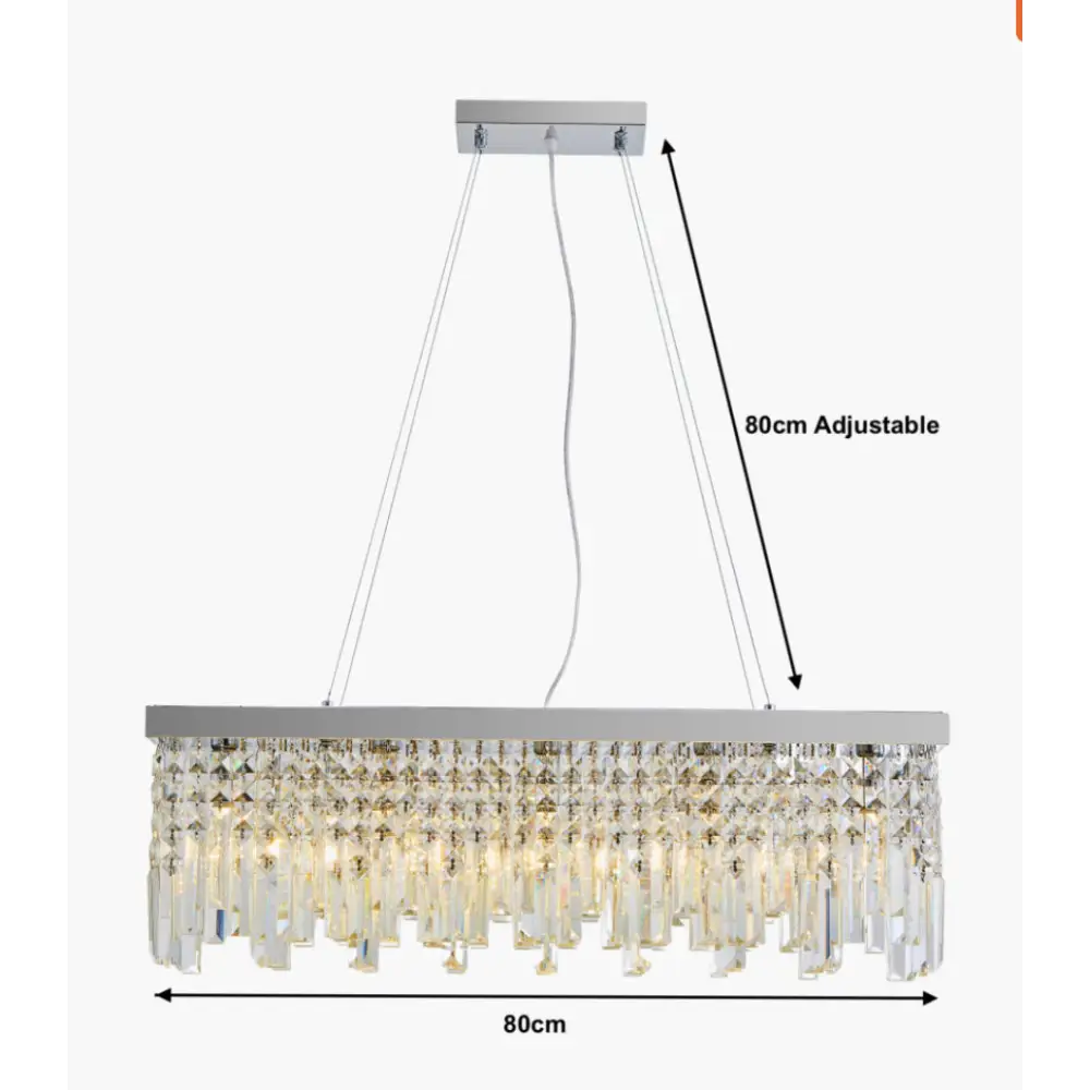 Luxury Chrome Kitchen Diner Raindrop K9 Crystal Chandelier Pendant Light Rectangle - Light fixtures UK