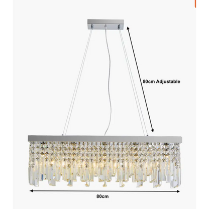 Luxury Chrome Kitchen Diner Raindrop K9 Crystal Chandelier Pendant Light Rectangle - Light fixtures UK