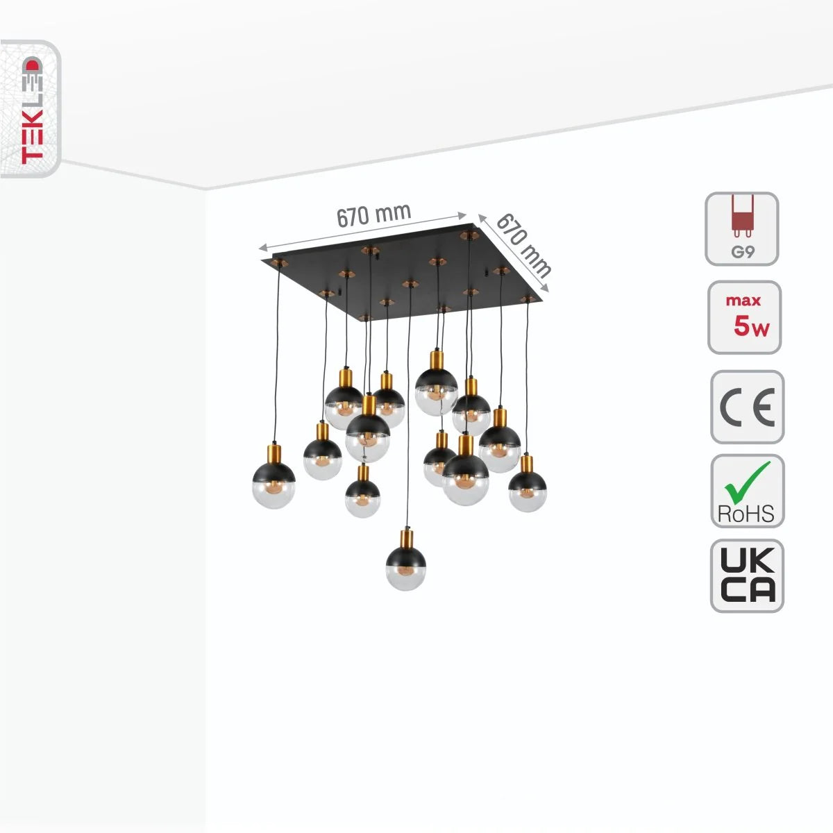 Clear Black Globe Glass Modern Nordic Chandelier Ceiling Light 13xG9