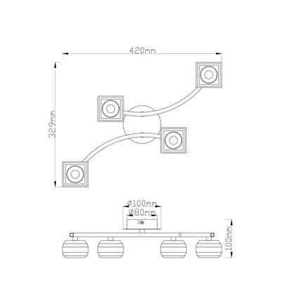 Crystal Style cubic Shades 4 Way Chrome Flush Ceiling light UKEW