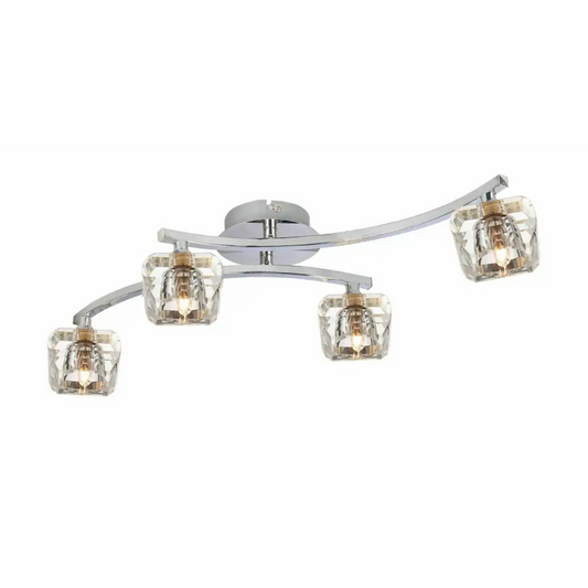 Crystal Style cubic Shades 4 Way Chrome Flush Ceiling light UKEW