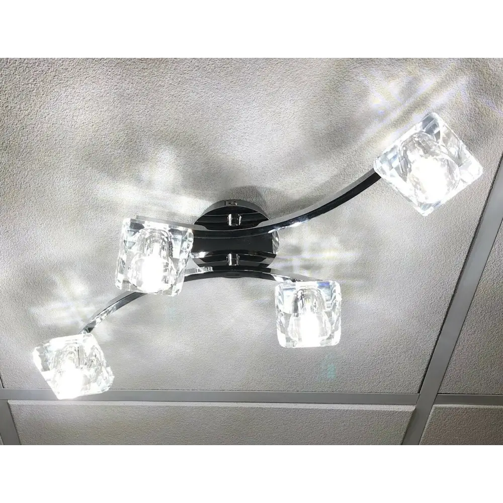 Crystal Style cubic Shades 4 Way Chrome Flush Ceiling light UKEW