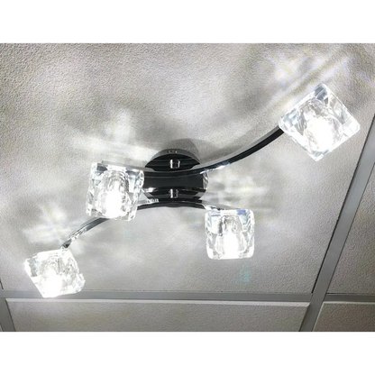 Crystal Style cubic Shades 4 Way Chrome Flush Ceiling light UKEW