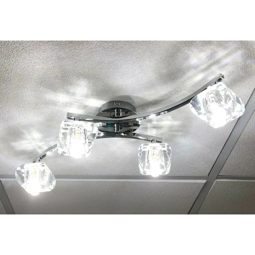 Crystal Style cubic Shades 4 Way Chrome Flush Ceiling light UKEW