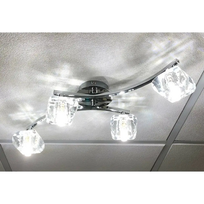 Crystal Style cubic Shades 4 Way Chrome Flush Ceiling light UKEW