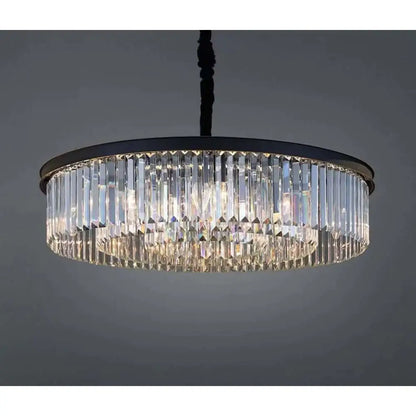 Modern black crystal chandelier with round pendant design and sparkling crystal accents for elegant lighting