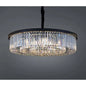 Modern black crystal chandelier with round pendant design and sparkling crystal accents for elegant lighting