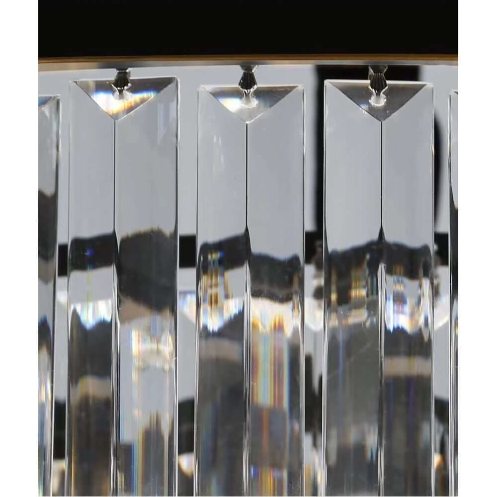 Close-up of crystal accents from the Modern Black K9 Round Pendant Ceiling Light Fitting.