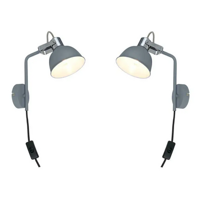 2 X Contemporary Grey Bedside light Plug In Wall Adjustable Directional Shade UKEW Lighting