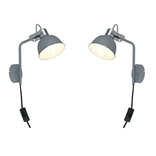 2 X Contemporary Grey Bedside light Plug In Wall Adjustable Directional Shade UKEW Lighting