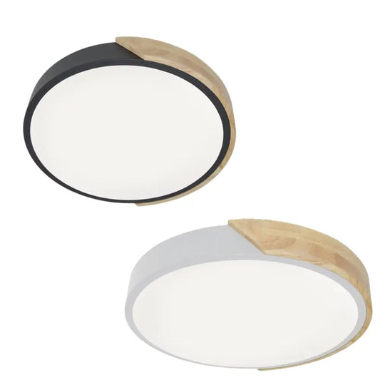Modern 36 W LED ceiling and wall light with adjustable colour temperature and wood trim in black and white finish