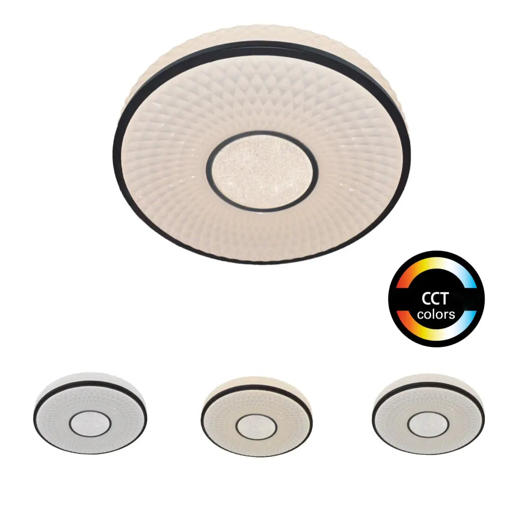 Modern LED ceiling light with crystal decor panel and colour changing CCT, 24 W 1700 lumen round flush mount