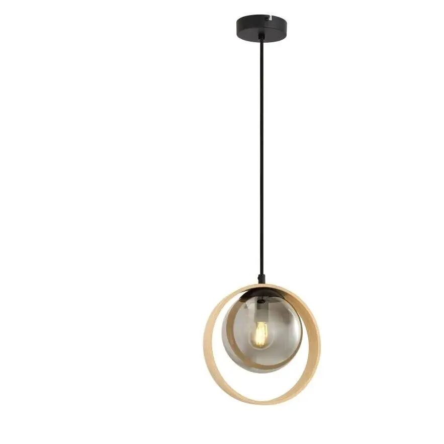 Modern Smoked Glass and Bamboo 1.2m Pendant Light for Kitchen Ceiling. - Light fixtures UK