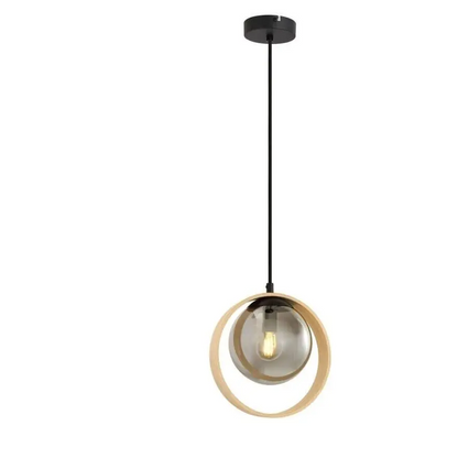 Modern Smoked Glass and Bamboo 1.2m Pendant Light for Kitchen Ceiling. - Light fixtures UK