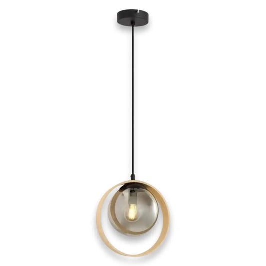 Modern Smoked Glass and Bamboo 1.2m Pendant Light for Kitchen Ceiling. - Light fixtures UK