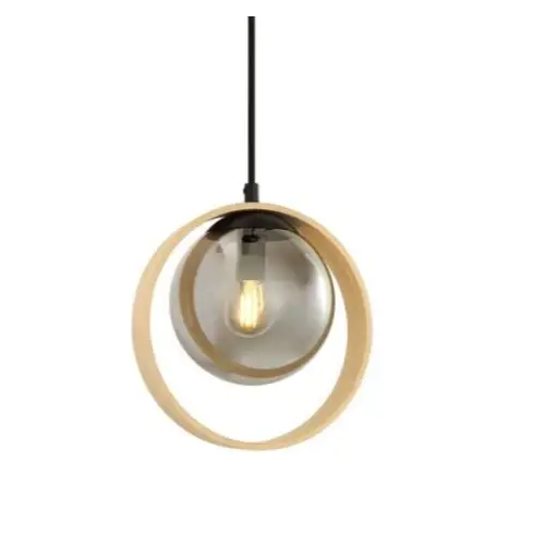 Modern Smoked Glass and Bamboo 1.2m Pendant Light for Kitchen Ceiling. - Light fixtures UK